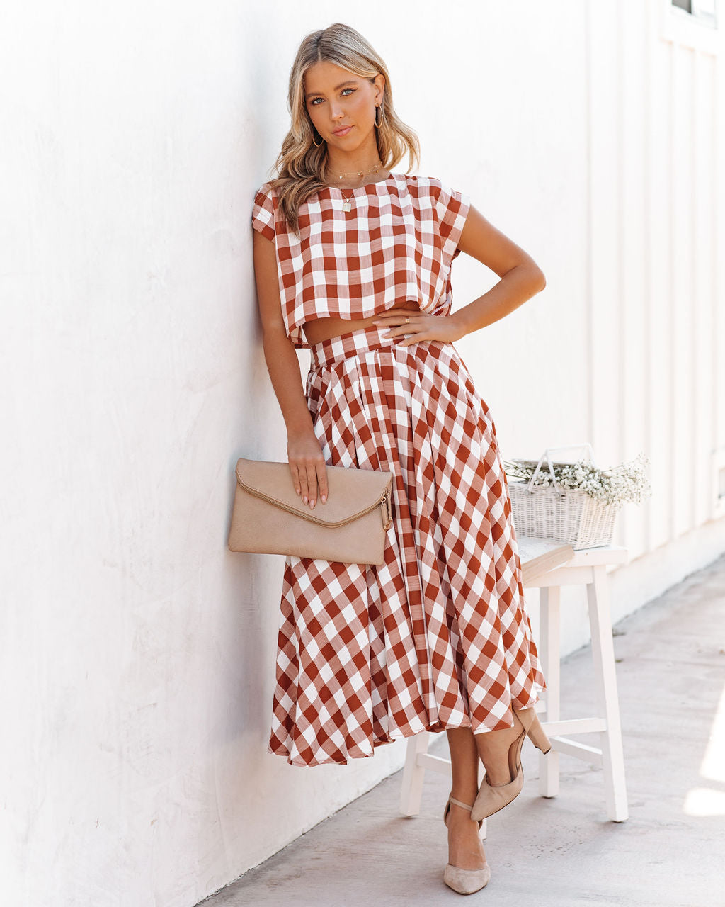 Athina Cotton Blend Gingham Crop Top - Rust InsStreet