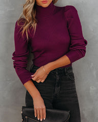 Avalynn Puff Sleeve Ribbed Turtleneck Sweater InsStreet