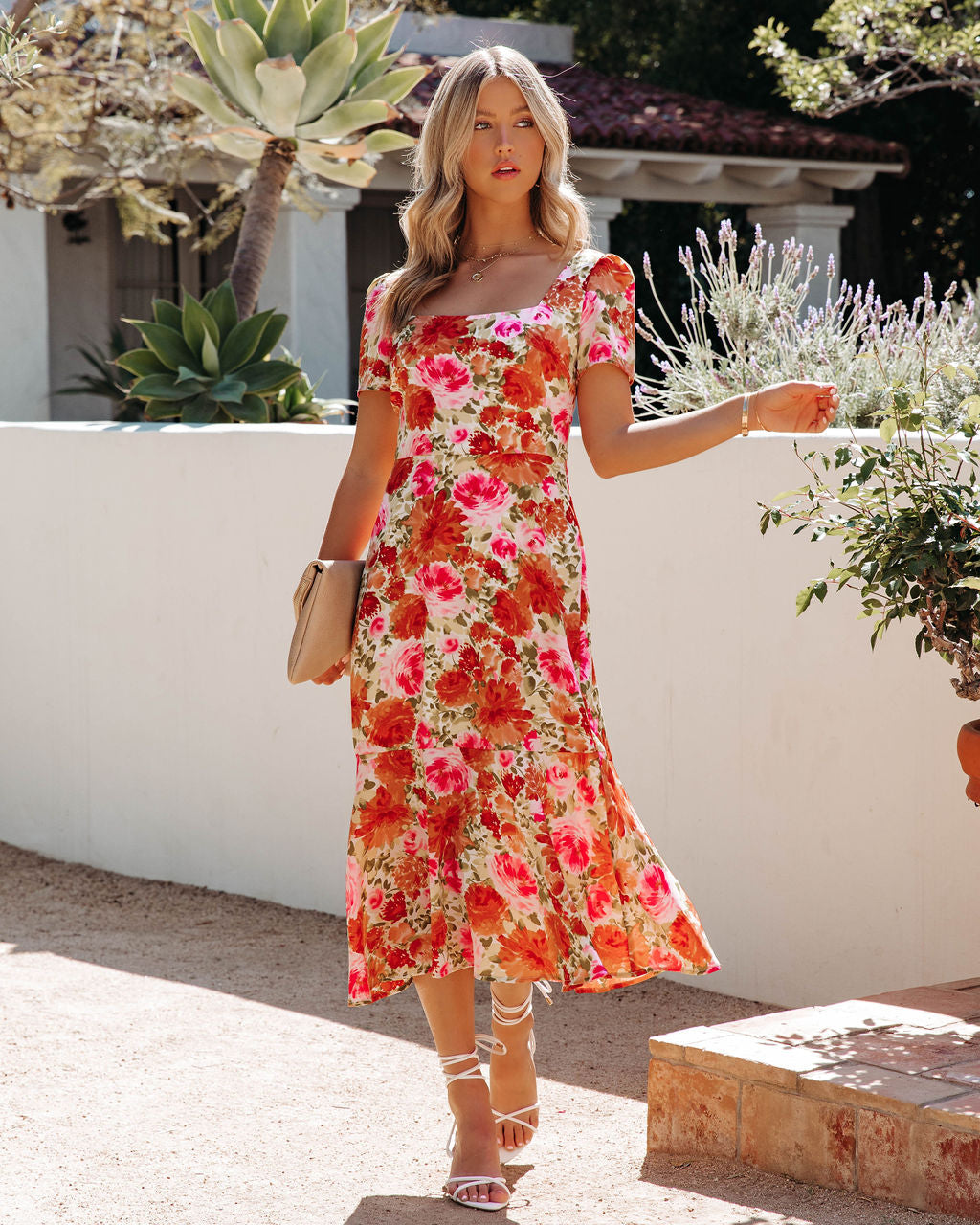 Aviana Floral Square Neck Midi Dress - Multi InsStreet