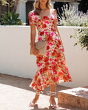 Aviana Floral Square Neck Midi Dress - Multi InsStreet