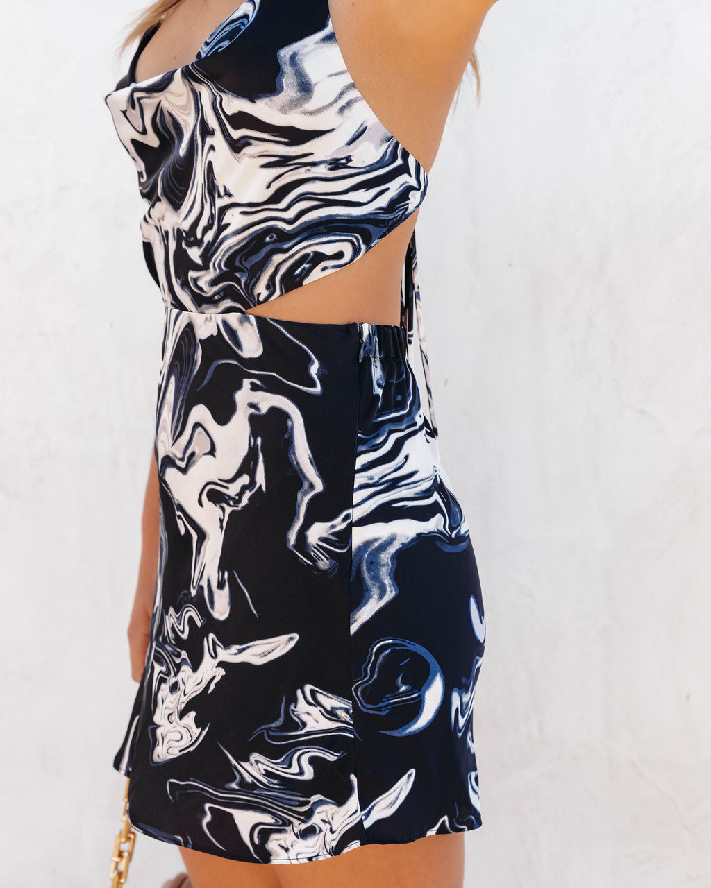 Ayesha Satin Marble Print Mini Dress - Navy InsStreet