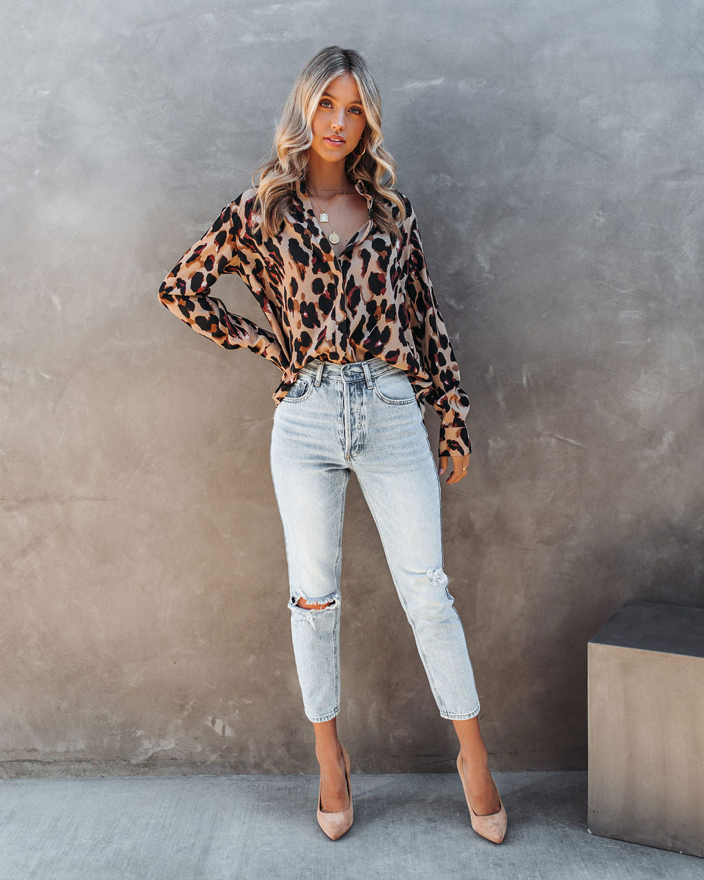 Ball Of Joy Button Down Leopard Blouse InsStreet