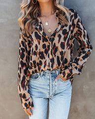 Ball Of Joy Button Down Leopard Blouse InsStreet