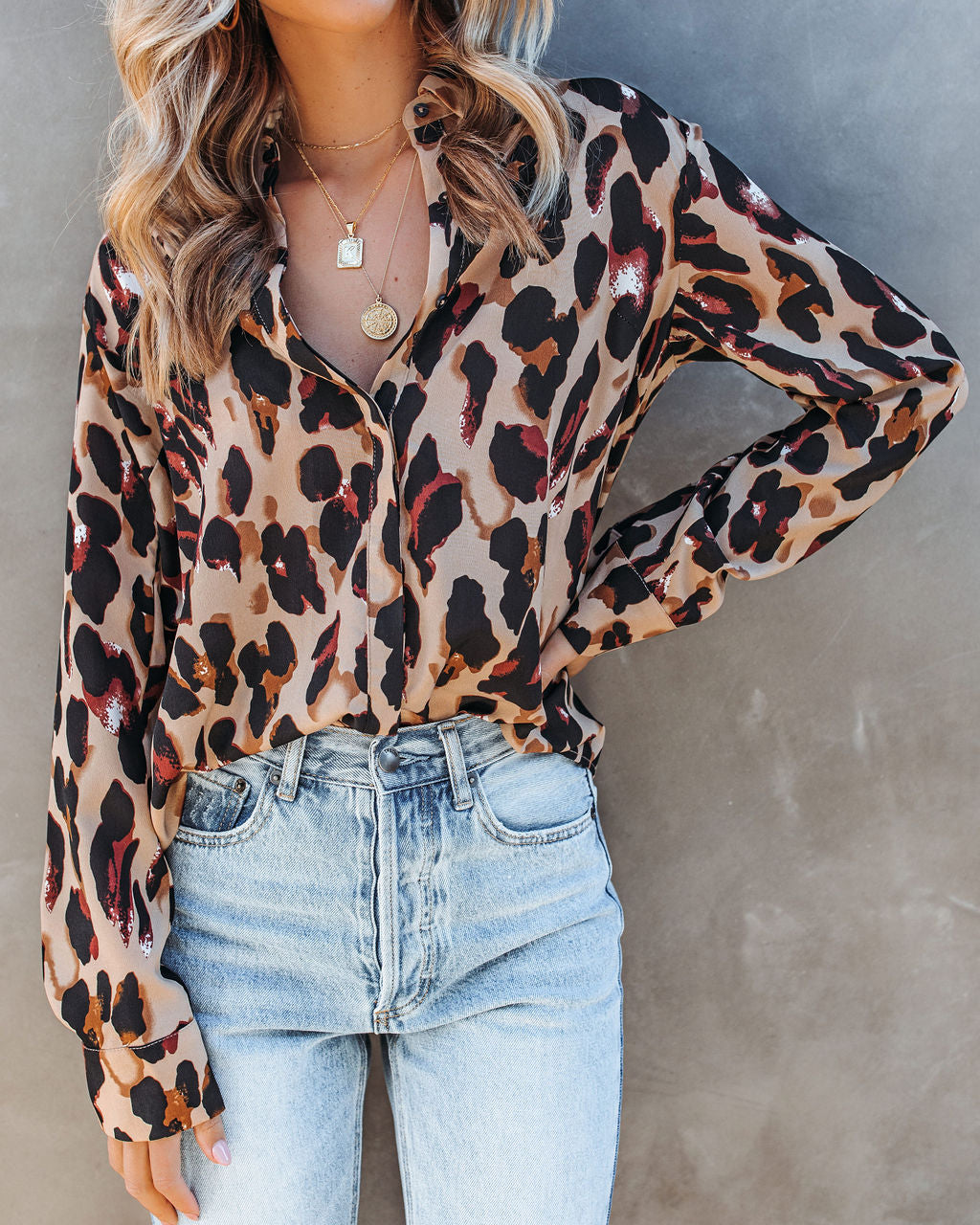 Ball Of Joy Button Down Leopard Blouse InsStreet