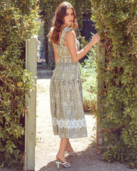 Bibi Eyelet Lace Gingham Midi Dress - Olive - FINAL SALE InsStreet