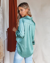 Blue Moon Satin Embossed Button Down Blouse - Jade - FINAL SALE InsStreet