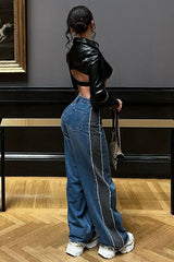 Back On Top Contrast Wide Leg Jeans - Medium Blue Wash Ins Street