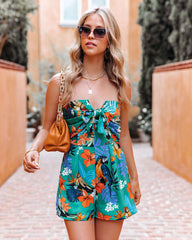 Beach Escape Strapless Floral Tie Front Romper InsStreet