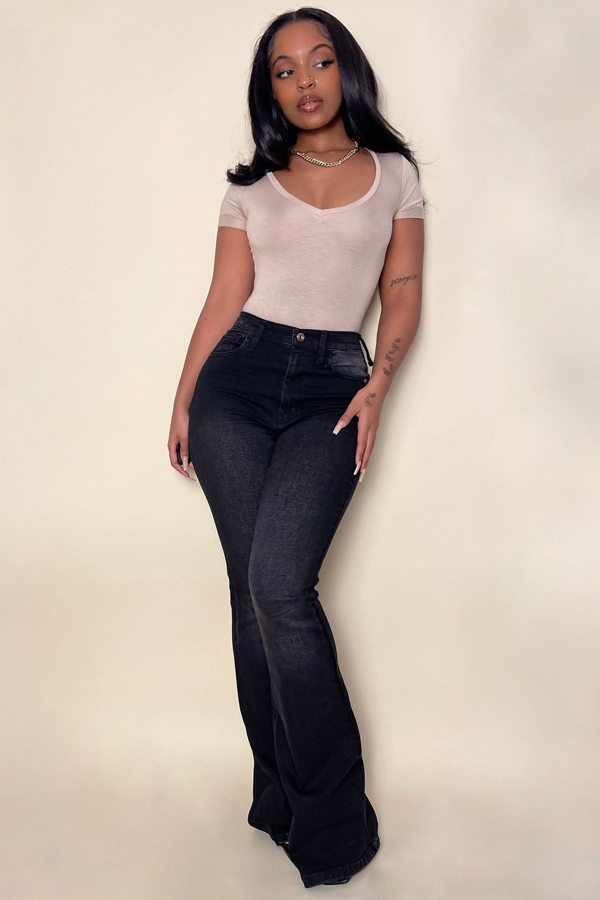 Beautiful And Curvy Stretch Flare Jeans - Black Ins Street