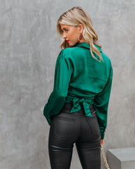 Best Bet Satin Collared Tie Blouse - Dark Green InsStreet