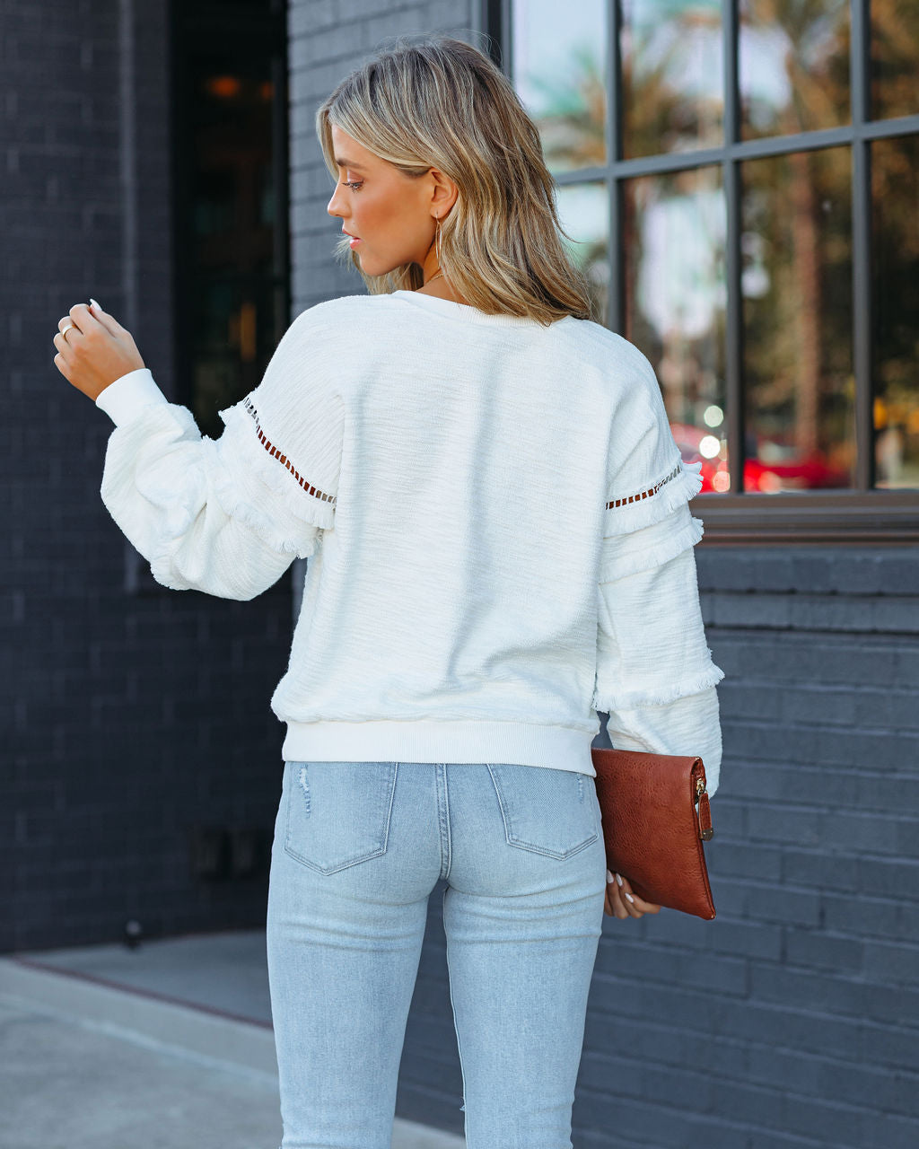 Beverly Hills Cotton Fringe Sweatshirt - Off White - FINAL SALE InsStreet