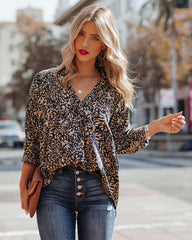 Bexlee Satin Collared Leopard Blouse - FINAL SALE InsStreet