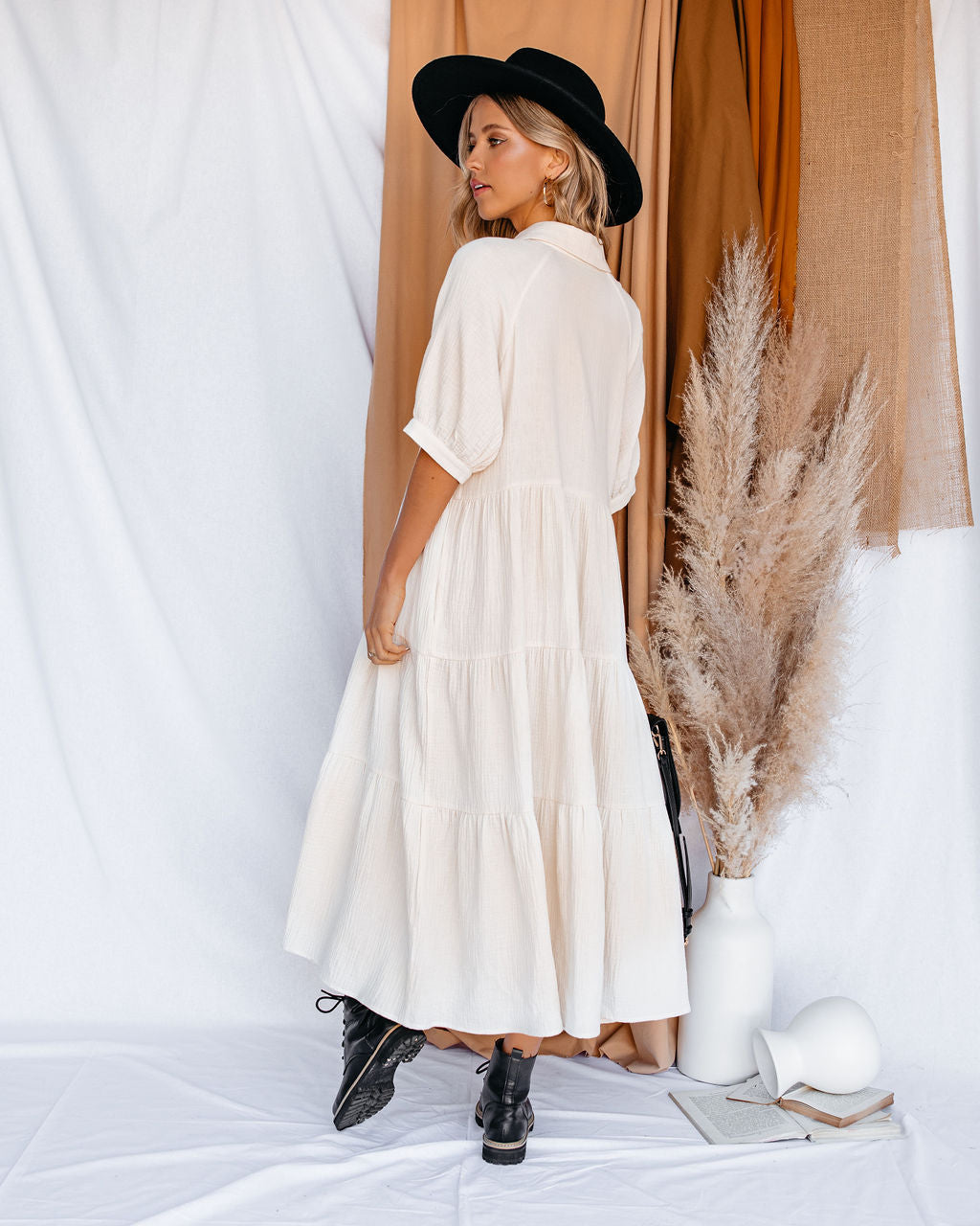 Binx Cotton Pocketed Button Down Midi Dress - Ivory InsStreet