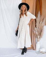 Binx Cotton Pocketed Button Down Midi Dress - Ivory InsStreet