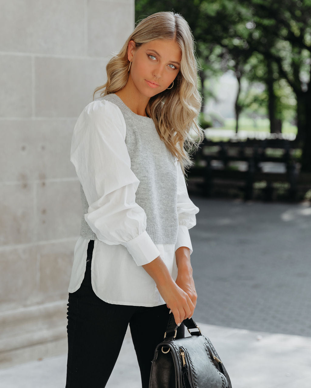 Bleecker Contrast Poplin Sweater Top - FINAL SALE InsStreet