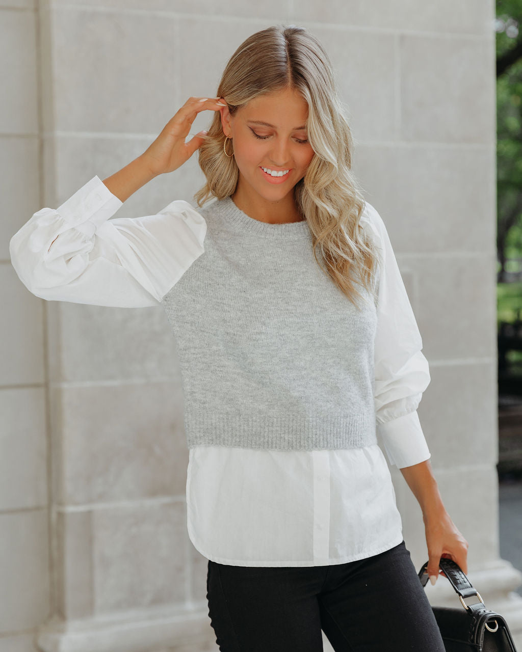 Bleecker Contrast Poplin Sweater Top - FINAL SALE InsStreet