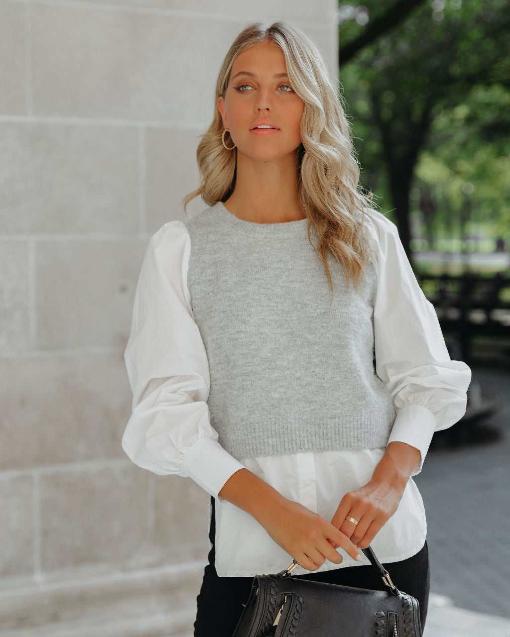 Bleecker Contrast Poplin Sweater Top - FINAL SALE InsStreet