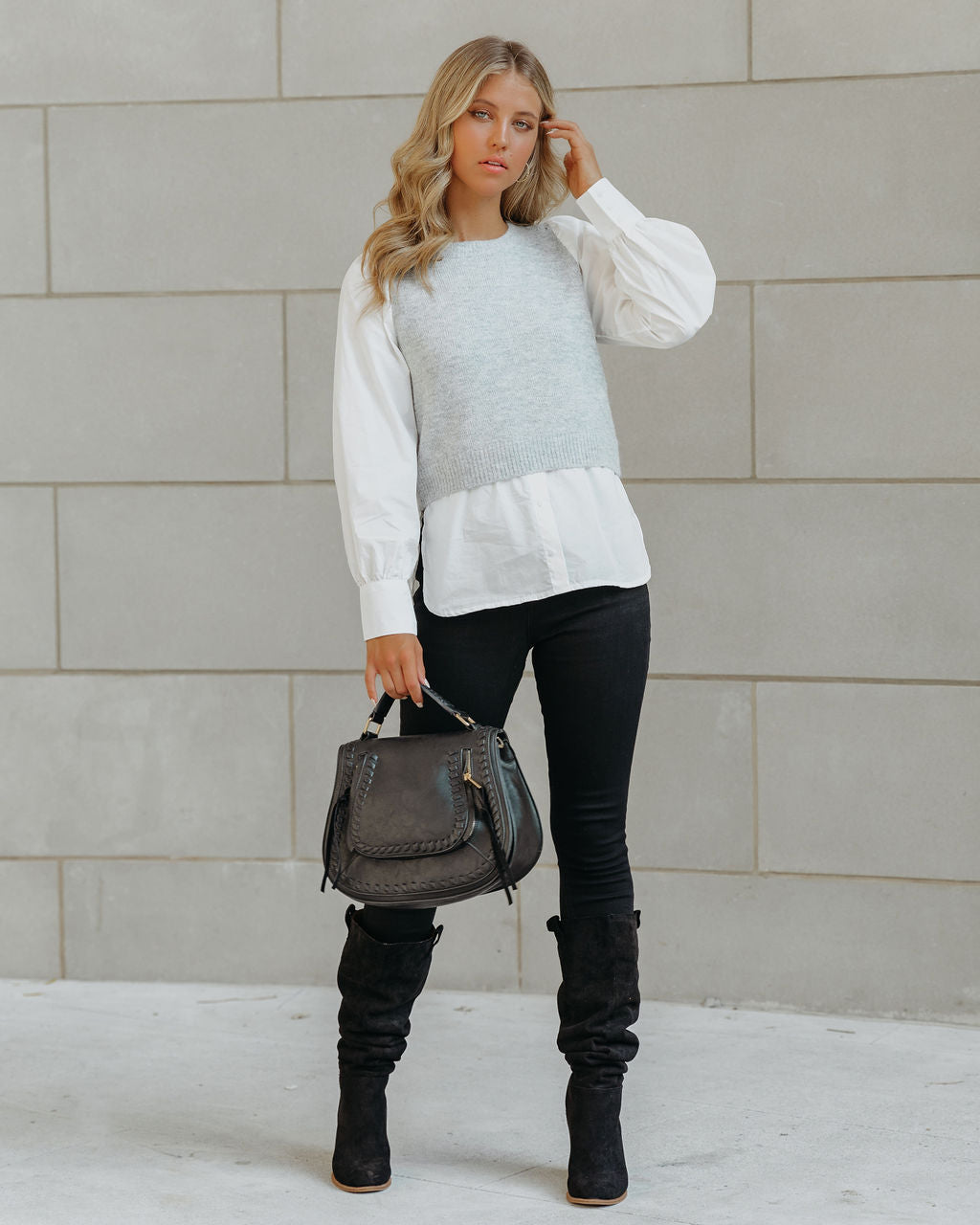 Bleecker Contrast Poplin Sweater Top - FINAL SALE InsStreet