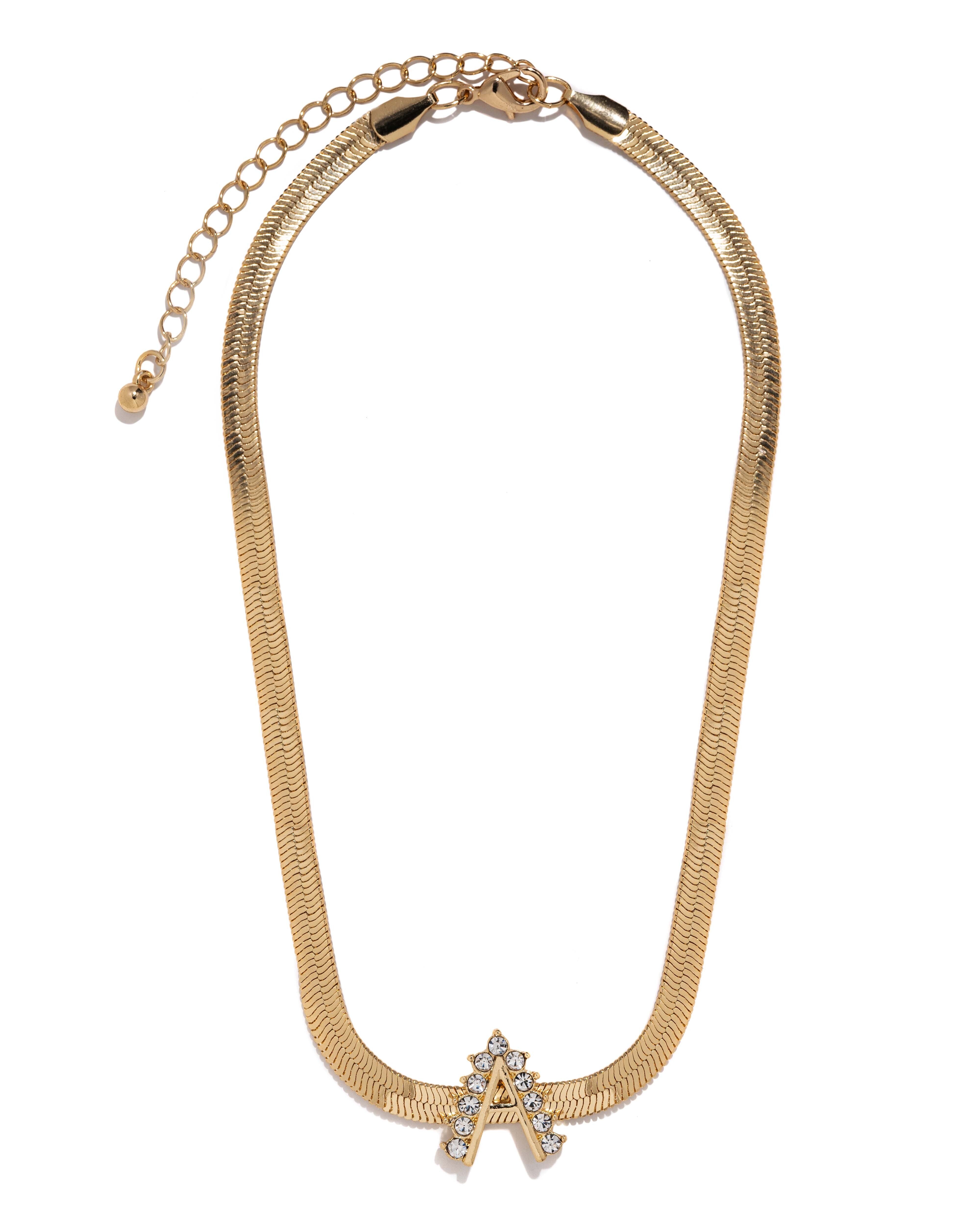 Bling Initial Herringbone Necklace - FINAL SALE InsStreet