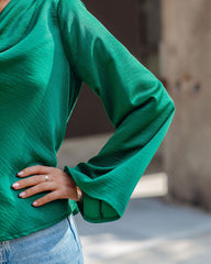 Booked Solid Satin Cowl Neck Blouse - Green - FINAL SALE InsStreet