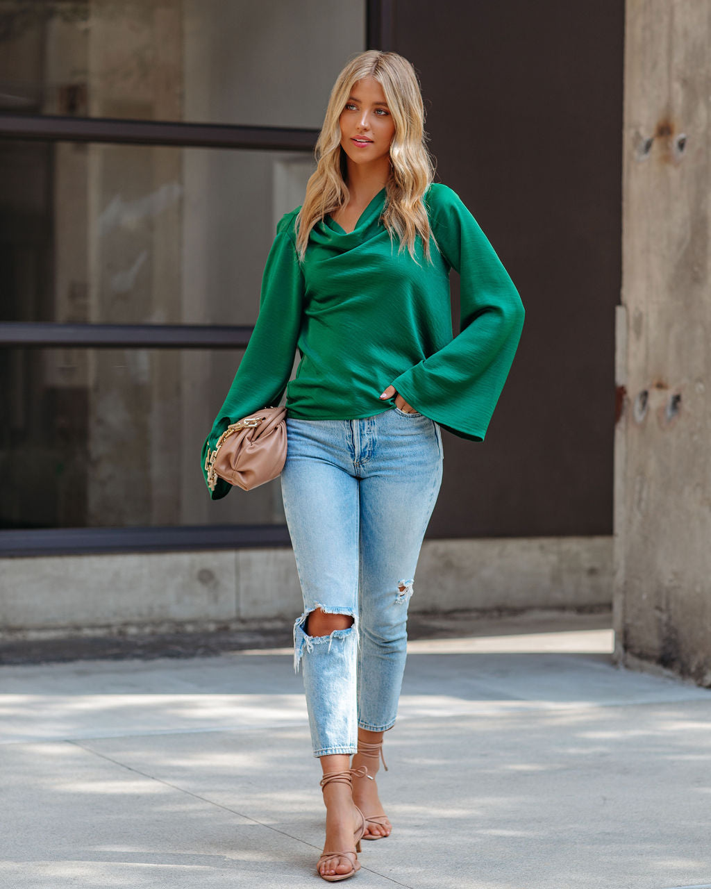 Booked Solid Satin Cowl Neck Blouse - Green - FINAL SALE InsStreet