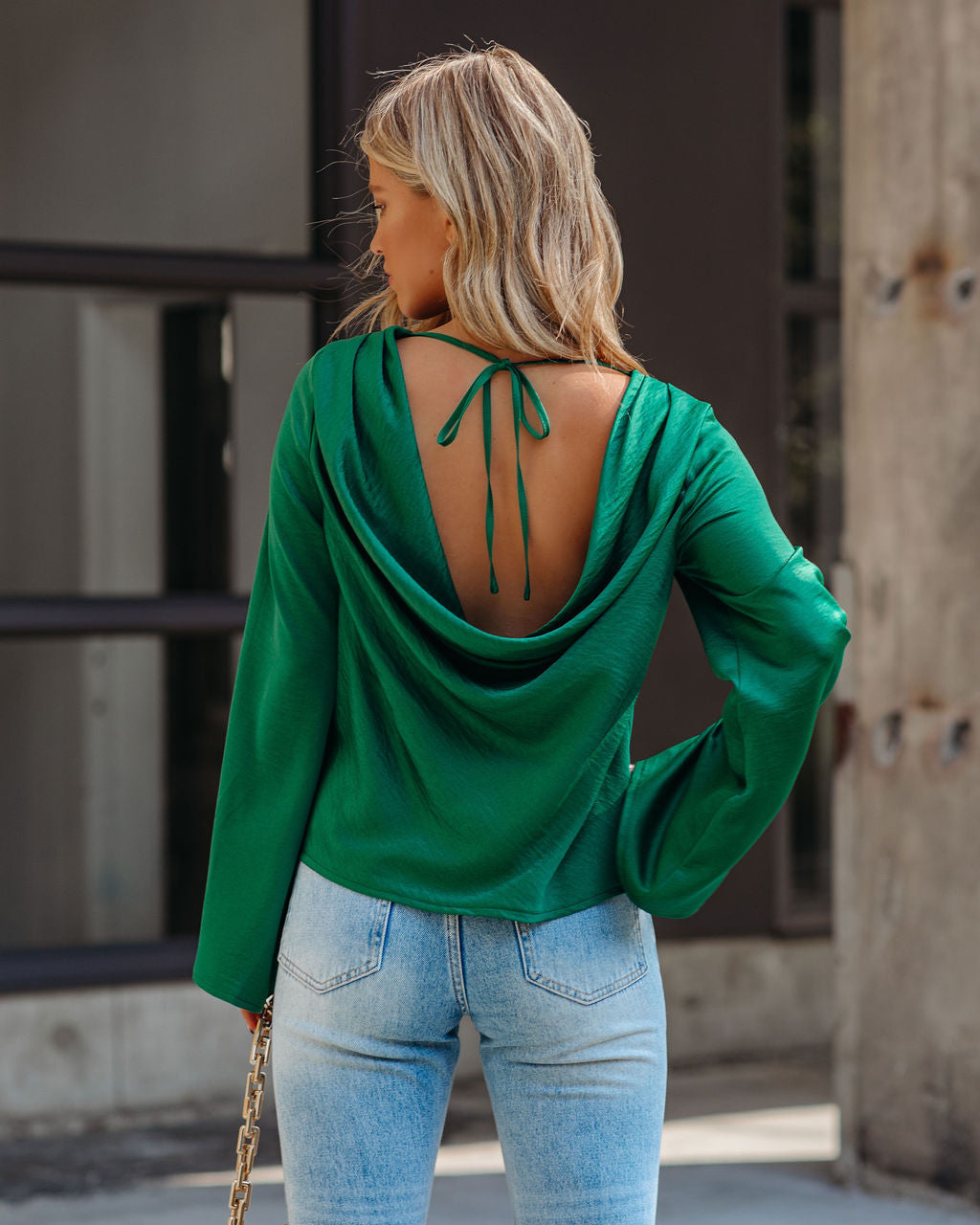 Booked Solid Satin Cowl Neck Blouse - Green - FINAL SALE InsStreet