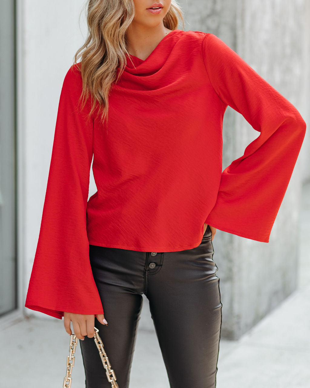 Booked Solid Satin Cowl Neck Blouse - Red - FINAL SALE InsStreet