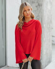 Booked Solid Satin Cowl Neck Blouse - Red - FINAL SALE InsStreet