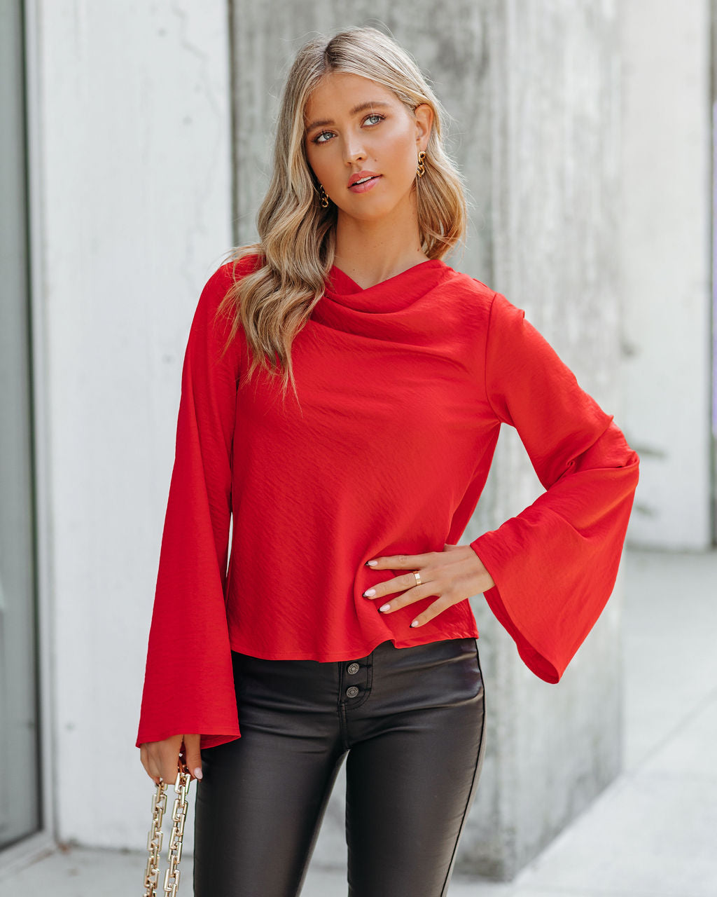 Booked Solid Satin Cowl Neck Blouse - Red - FINAL SALE InsStreet