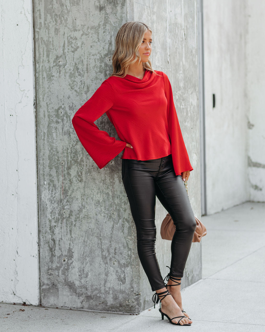 Booked Solid Satin Cowl Neck Blouse - Red - FINAL SALE InsStreet