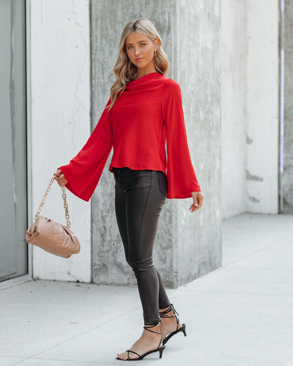 Booked Solid Satin Cowl Neck Blouse - Red - FINAL SALE InsStreet