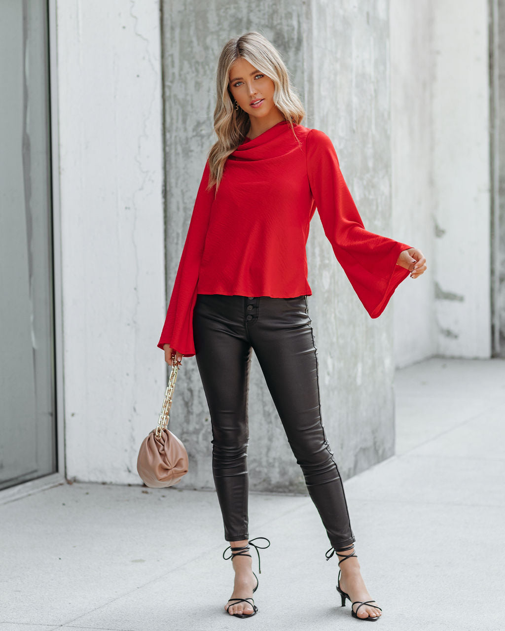 Booked Solid Satin Cowl Neck Blouse - Red - FINAL SALE InsStreet