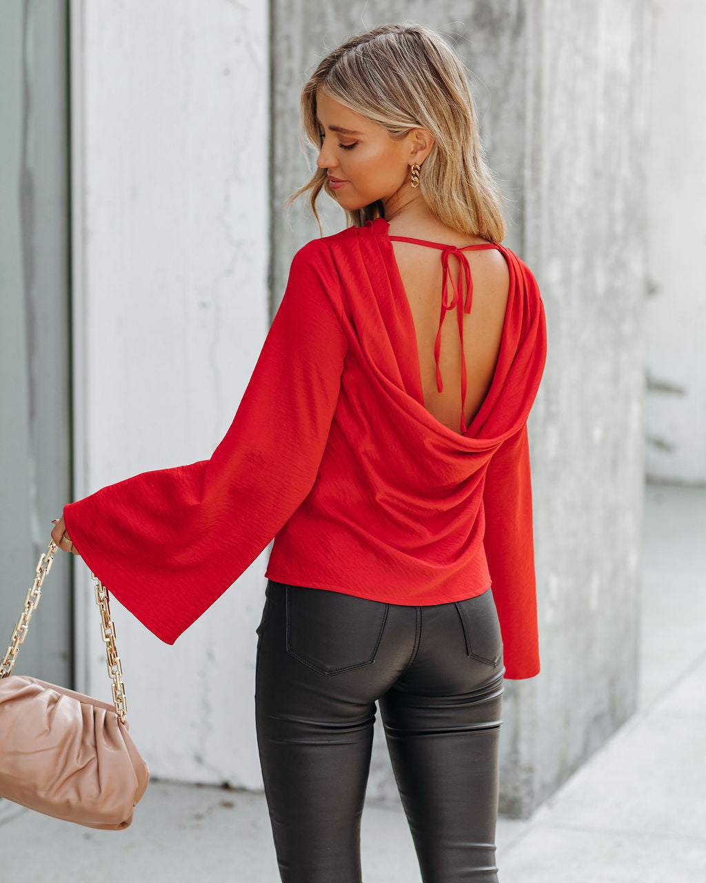 Booked Solid Satin Cowl Neck Blouse - Red - FINAL SALE InsStreet