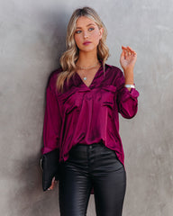 Braya Satin Collared Blouse - Burgundy - FINAL SALE Insstreet