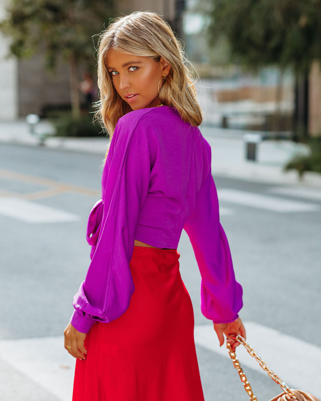 Brenda Satin Tie Front Crop Blouse - Magenta - FINAL SALE Ins Street