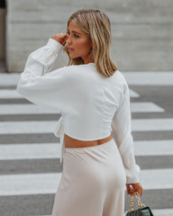 Brenda Satin Tie Front Crop Blouse - Off White - FINAL SALE Ins Street