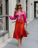 Brenda Satin Tie Front Crop Blouse - Pink - FINAL SALE Ins Street