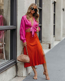 Brenda Satin Tie Front Crop Blouse - Pink - FINAL SALE Ins Street