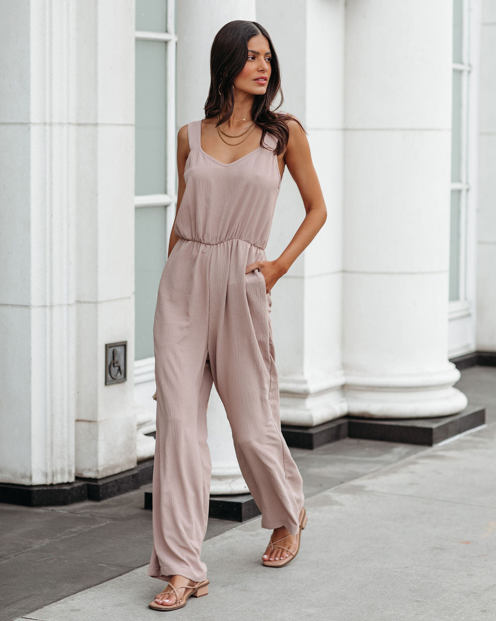 Brenna Pocketed Jumpsuit - Taupe Ins Street