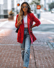 Chicest Pocketed Velvet Blazer - Fuchsia Ins Street