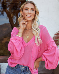 Capitol Reef V-Neck Knit Pocket Top - Hot Pink Ins Street