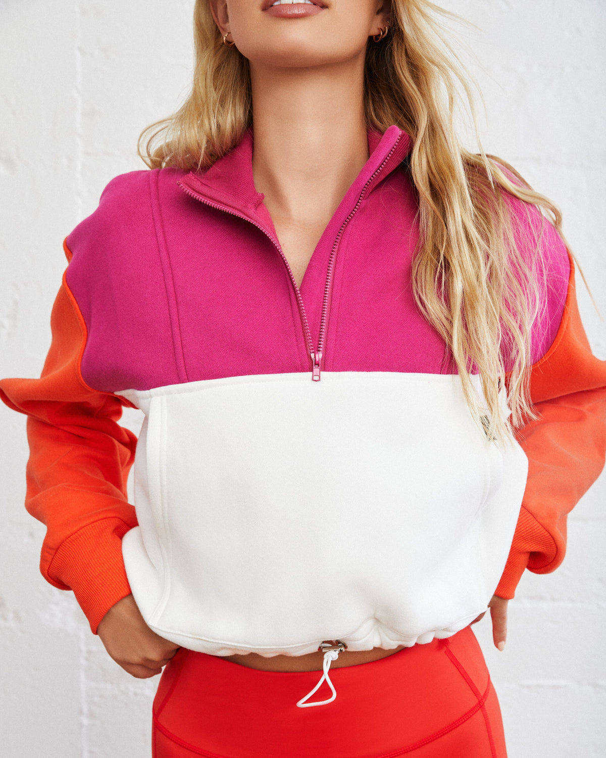 Circuit Cotton Blend Pocketed Half Zip Pullover - Flame/ Magenta - FINAL SALE ALL-001