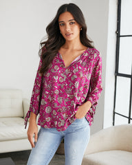 Clarence Floral Split Neck Blouse - FINAL SALE COLL-001