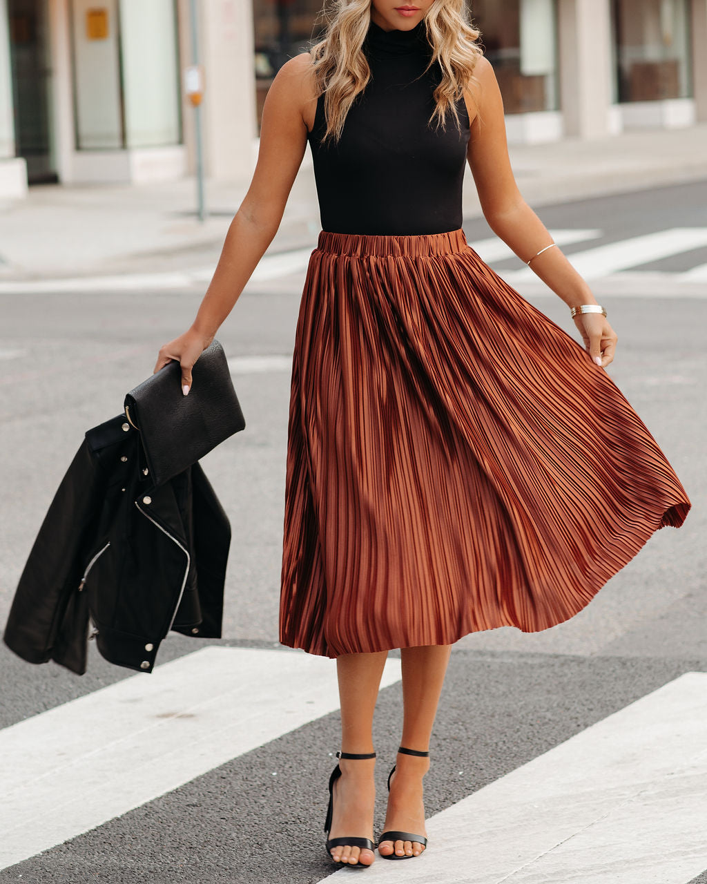 Satin midi outlet skirt copper