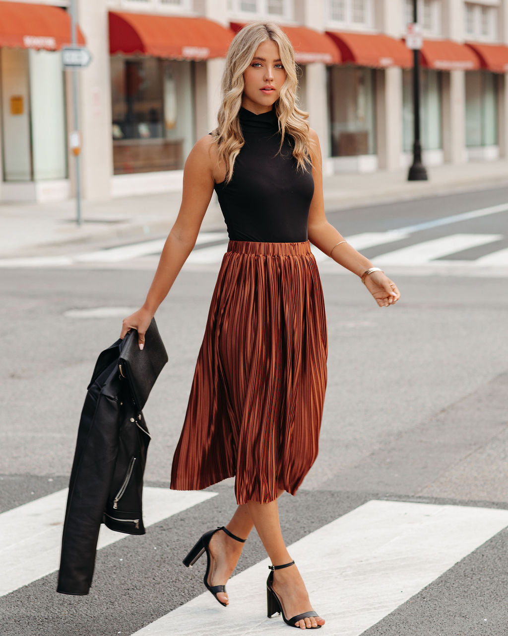 Cailey Pleated Midi Skirt - Copper Ins Street