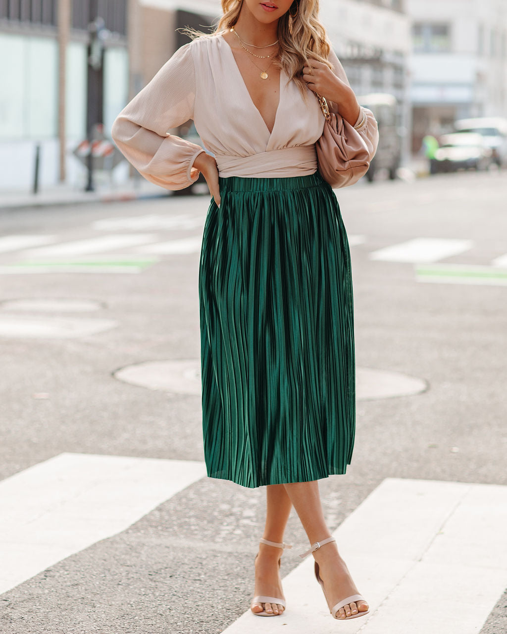 Cailey Pleated Midi Skirt - Green Ins Street