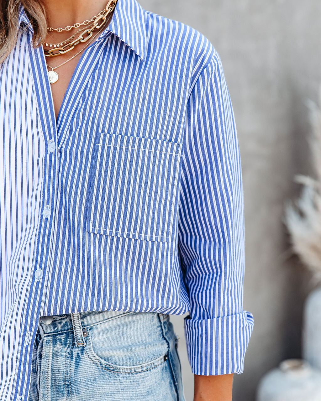 Kalvin Cotton Colorblock Button Down Top Ins Street