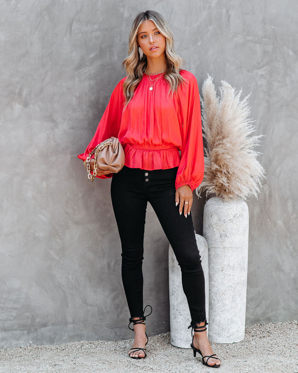 Cappa Satin Peplum Blouse - Coral - FINAL SALE Ins Street