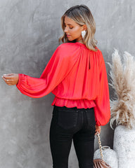 Cappa Satin Peplum Blouse - Coral - FINAL SALE Ins Street