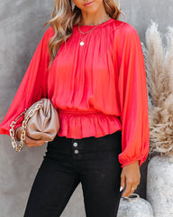 Cappa Satin Peplum Blouse - Coral - FINAL SALE Ins Street